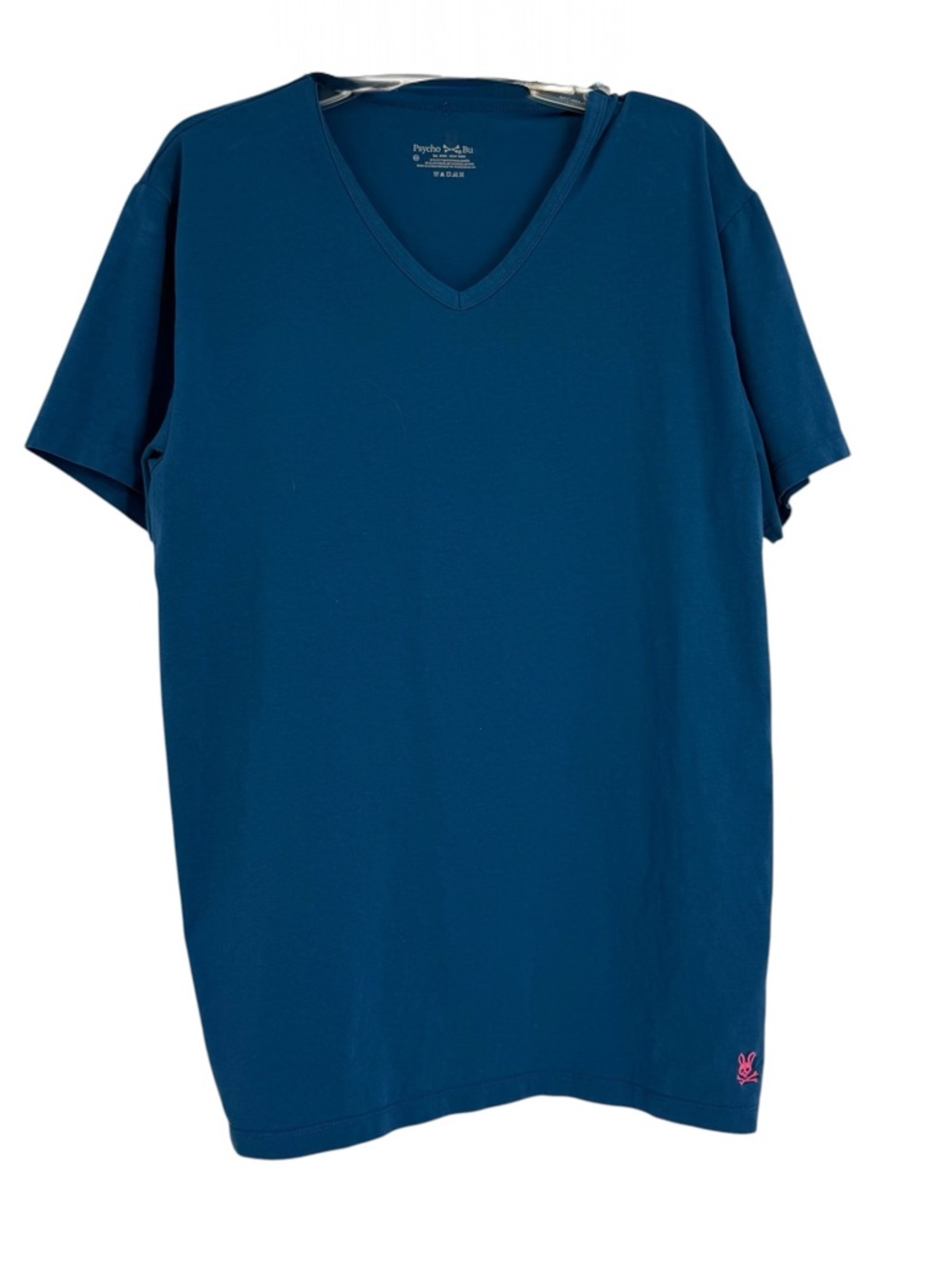 Psycho Bunny Mens M Short Sleeve Shirt Blue Preppy V Neck Cotton Stretch